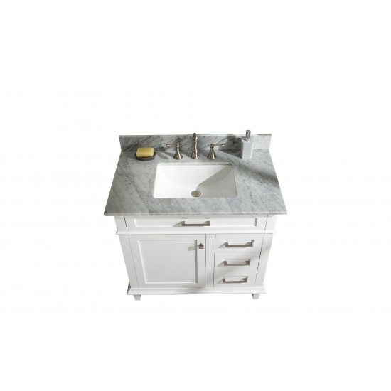 36" White Sink Vanity Cabinet With Carrara White Top