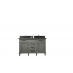 54" Pewter Green Finish Double Sink Vanity Cabinet With Blue Lime Stone Top