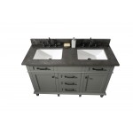 54" Pewter Green Finish Double Sink Vanity Cabinet With Blue Lime Stone Top