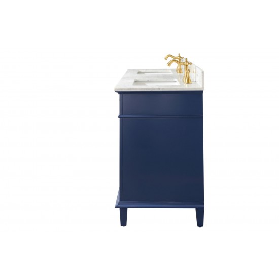 60" Blue Finish Double Sink Vanity Cabinet With Carrara White Top