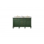 60" Vogue Green Finish Double Sink Vanity Cabinet With Carrara White Top