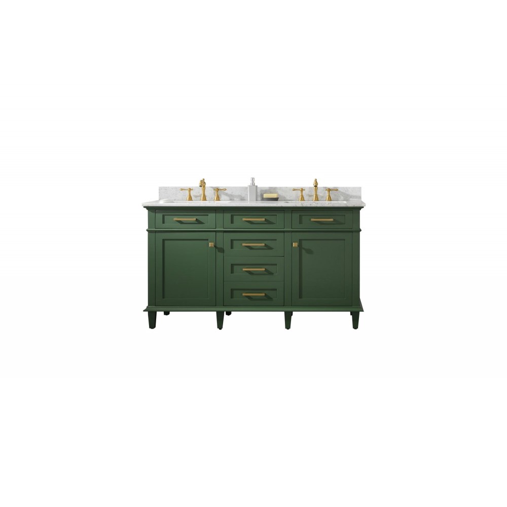 60" Vogue Green Finish Double Sink Vanity Cabinet With Carrara White Top