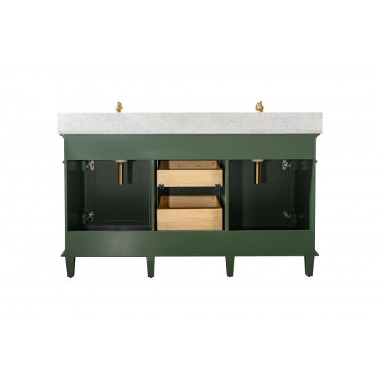 60" Vogue Green Finish Double Sink Vanity Cabinet With Carrara White Top