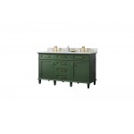 60" Vogue Green Finish Double Sink Vanity Cabinet With Carrara White Top