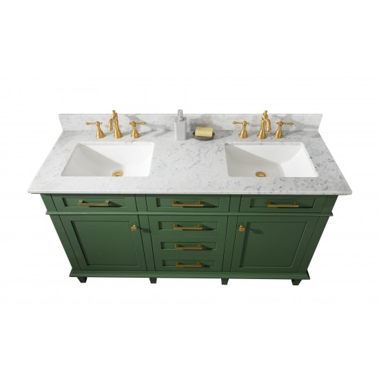 60" Vogue Green Finish Double Sink Vanity Cabinet With Carrara White Top