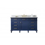 60" Blue Finish Single Sink Vanity Cabinet With Carrara White Top