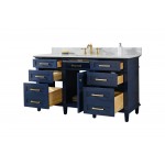 60" Blue Finish Single Sink Vanity Cabinet With Carrara White Top