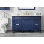 60" Blue Finish Single Sink Vanity Cabinet With Carrara White Top