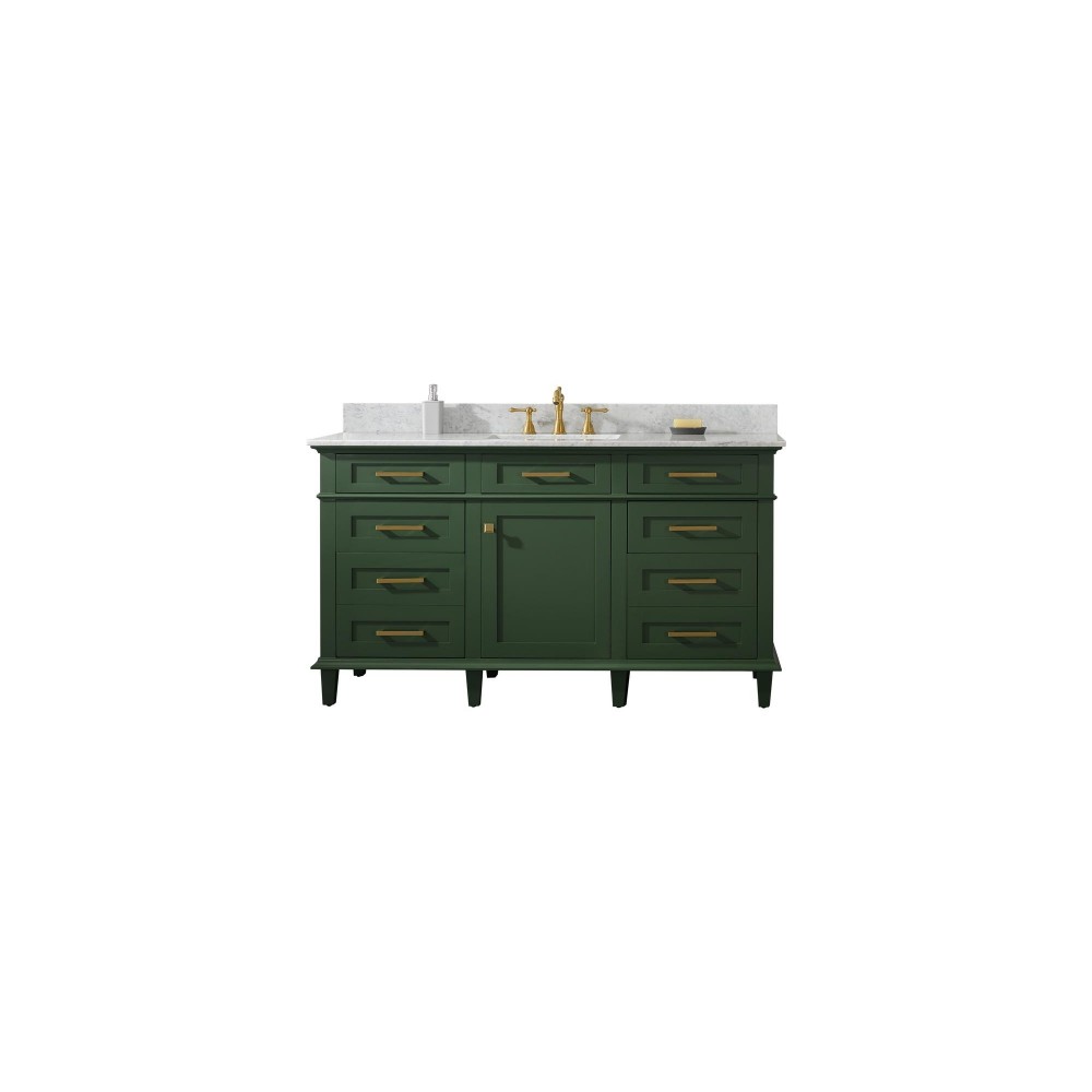 60" Vogue Green Finish Single Sink Vanity Cabinet With Carrara White Top