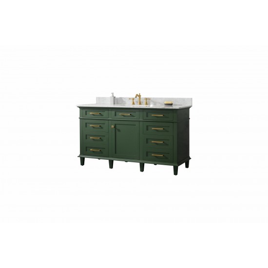 60" Vogue Green Finish Single Sink Vanity Cabinet With Carrara White Top