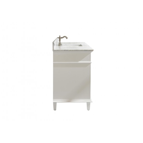 60" White Finish Single Sink Vanity Cabinet With Carrara White Top