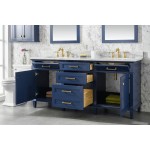 72" Blue Double Single Sink Vanity Cabinet With Carrara White Top