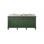 72" Vogue Green Double Single Sink Vanity Cabinet With Carrara White Top
