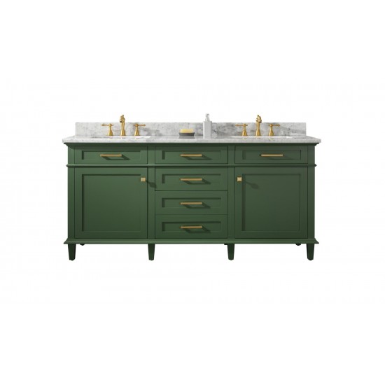 72" Vogue Green Double Single Sink Vanity Cabinet With Carrara White Top