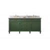 72" Vogue Green Double Single Sink Vanity Cabinet With Carrara White Top