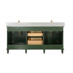 72" Vogue Green Double Single Sink Vanity Cabinet With Carrara White Top