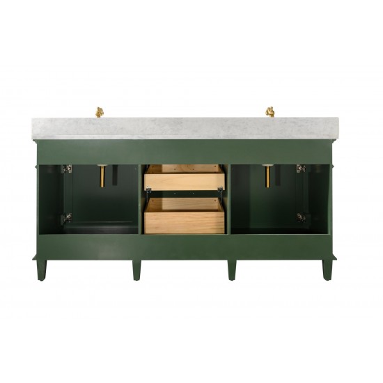 72" Vogue Green Double Single Sink Vanity Cabinet With Carrara White Top