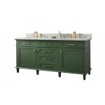 72" Vogue Green Double Single Sink Vanity Cabinet With Carrara White Top