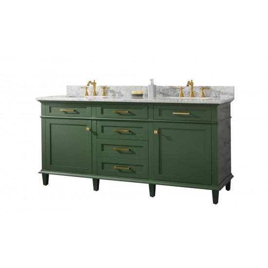72" Vogue Green Double Single Sink Vanity Cabinet With Carrara White Top
