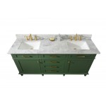 72" Vogue Green Double Single Sink Vanity Cabinet With Carrara White Top