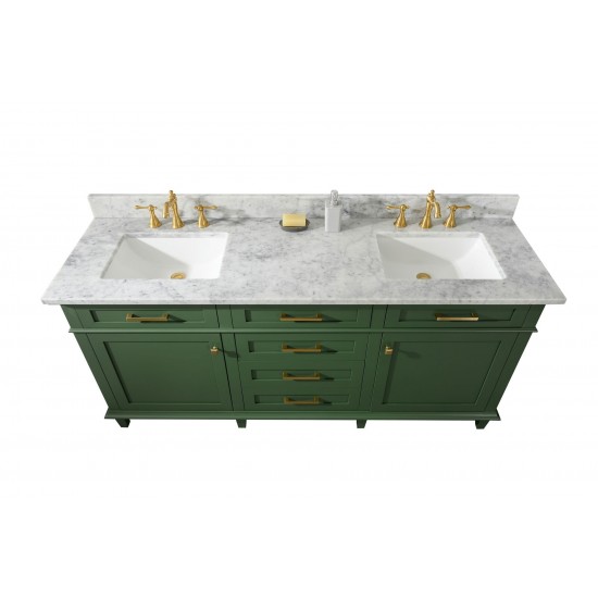 72" Vogue Green Double Single Sink Vanity Cabinet With Carrara White Top