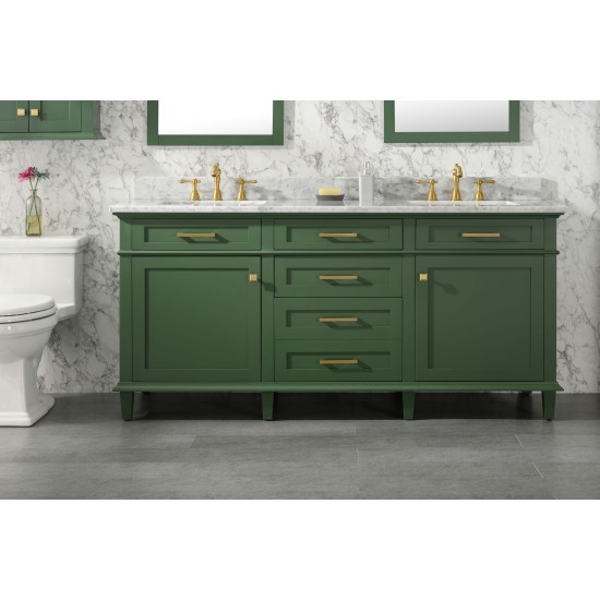 72" Vogue Green Double Single Sink Vanity Cabinet With Carrara White Top