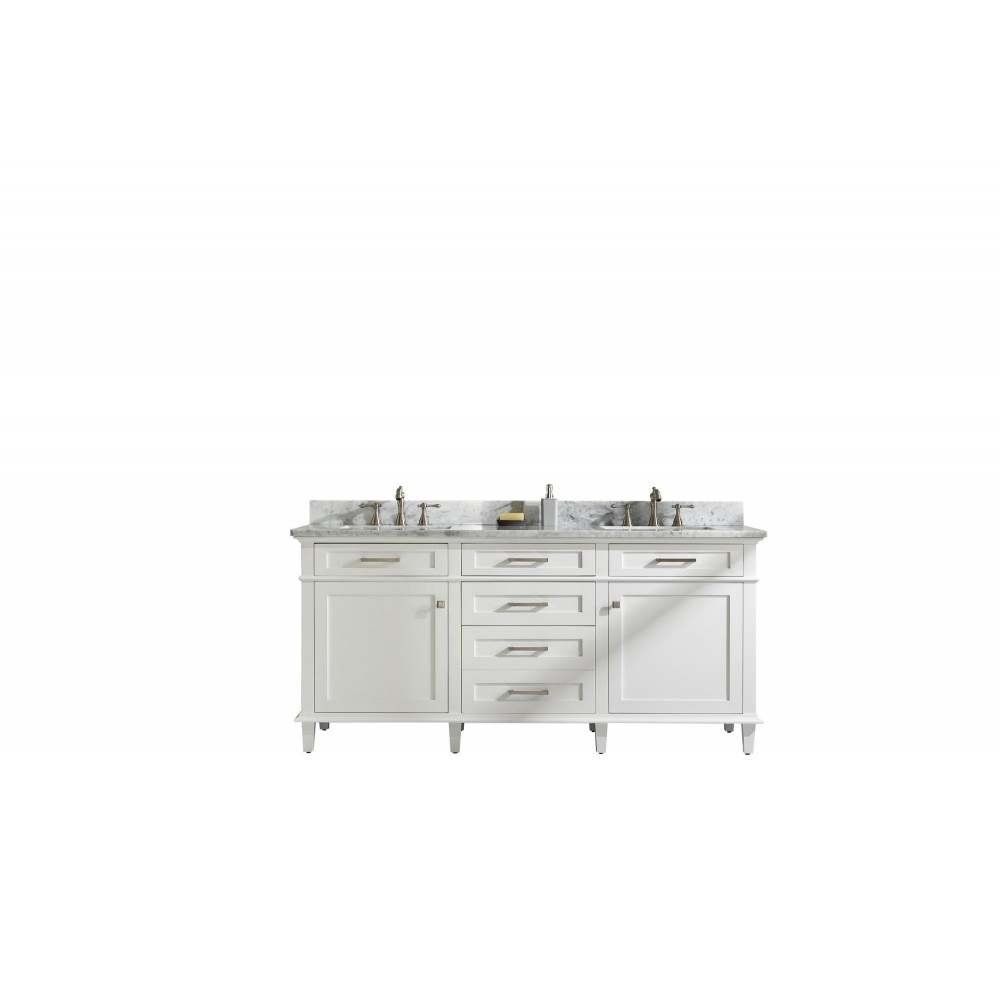 72" White Double Single Sink Vanity Cabinet With Carrara White Top