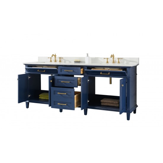 80" Blue Double Sink Vanity Cabinet With Carrara White Quartz Top Wlf2280-Cw-Qz