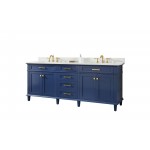 80" Blue Double Sink Vanity Cabinet With Carrara White Quartz Top Wlf2280-Cw-Qz