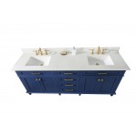 80" Blue Double Sink Vanity Cabinet With Carrara White Quartz Top Wlf2280-Cw-Qz