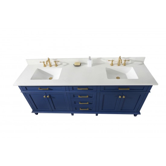 80" Blue Double Sink Vanity Cabinet With Carrara White Quartz Top Wlf2280-Cw-Qz