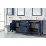 80" Blue Double Sink Vanity Cabinet With Carrara White Quartz Top Wlf2280-Cw-Qz