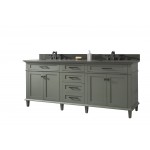 80" Green Double Single Sink Vanity Cabinet With Blue Lime Stone Quartz Top