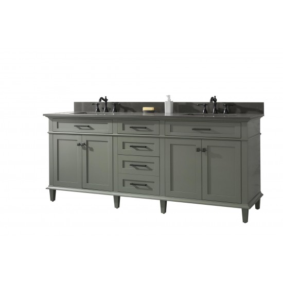 80" Green Double Single Sink Vanity Cabinet With Blue Lime Stone Quartz Top