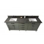 80" Green Double Single Sink Vanity Cabinet With Blue Lime Stone Quartz Top