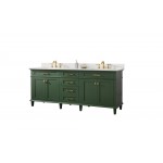 80" Vogue Green Double Single Sink Vanity Cabinet With Carrara White Quartz Top