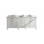 80" White Double Single Sink Vanity Cabinet With Carrara White Quartz Top