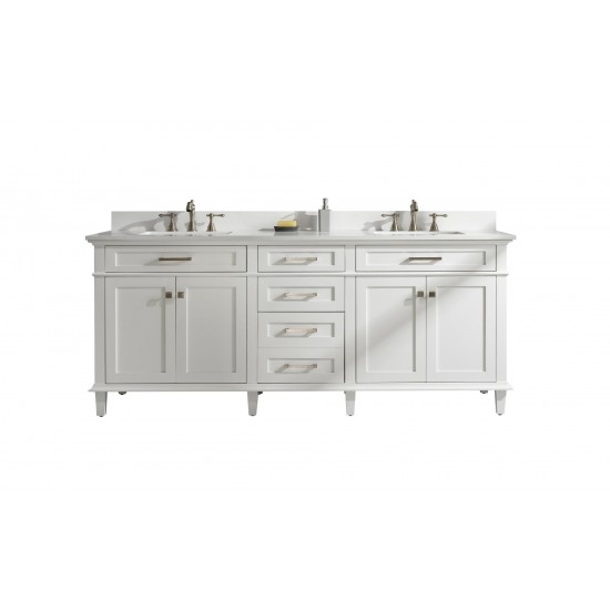 80" White Double Single Sink Vanity Cabinet With Carrara White Quartz Top