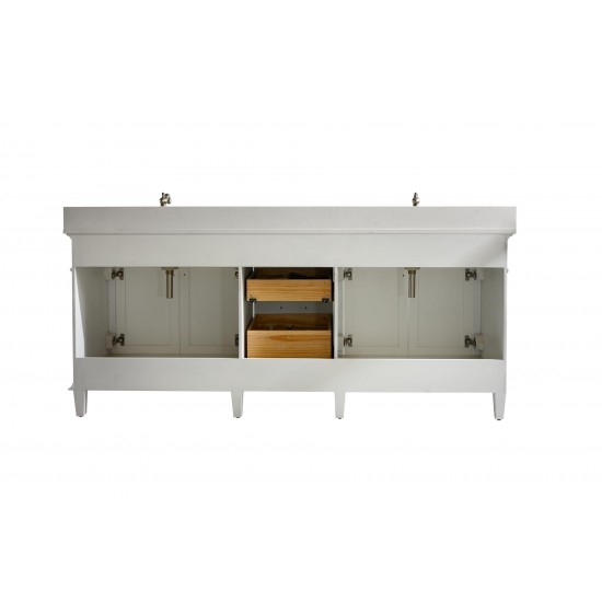 80" White Double Single Sink Vanity Cabinet With Carrara White Quartz Top