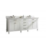 80" White Double Single Sink Vanity Cabinet With Carrara White Quartz Top