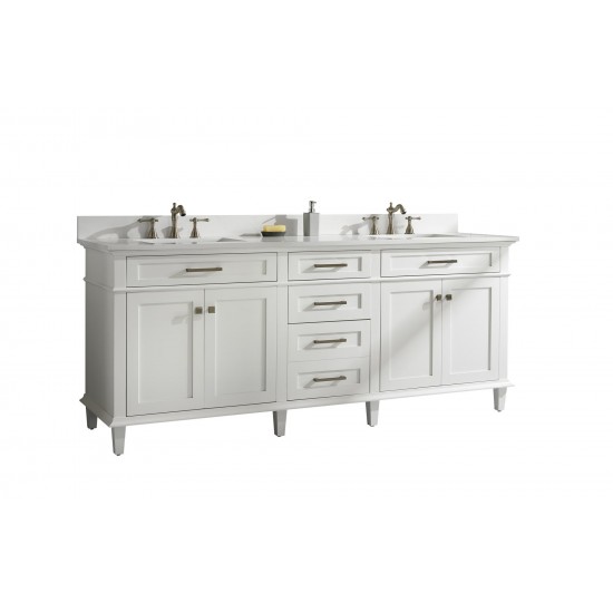 80" White Double Single Sink Vanity Cabinet With Carrara White Quartz Top