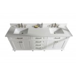 80" White Double Single Sink Vanity Cabinet With Carrara White Quartz Top