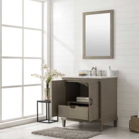 30" Antique Gray Oak Vanity With Carrara White Top