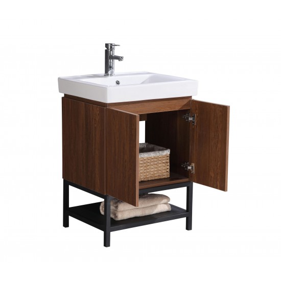 24" Bathroom Vanity With Mirror And Side Cabinet- Pvc