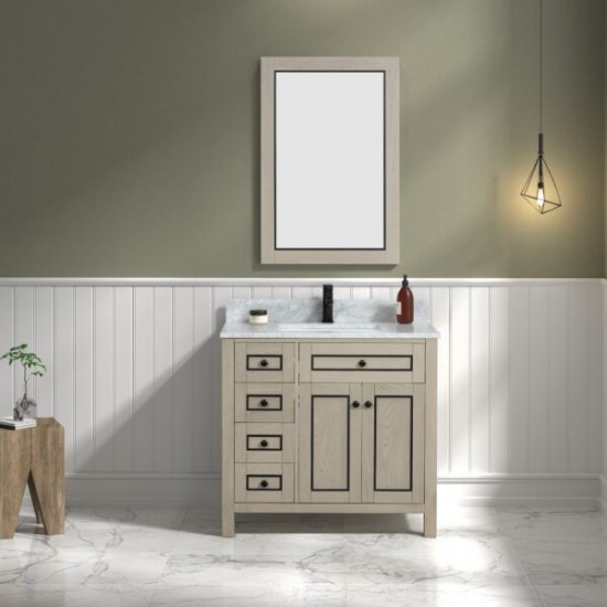 36" Light Oak Finish Sink Vanity Cabinet With Carrara White Top