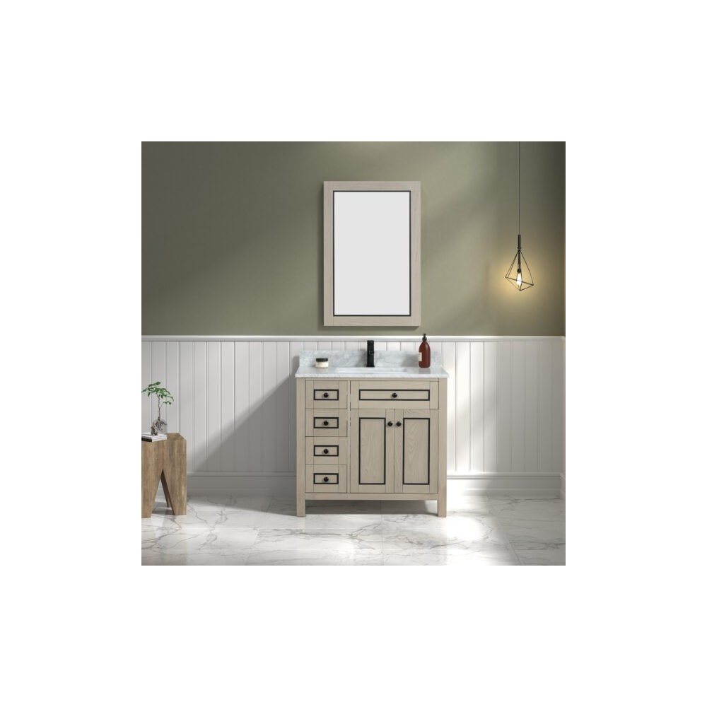 36" Light Oak Finish Sink Vanity Cabinet With Carrara White Top