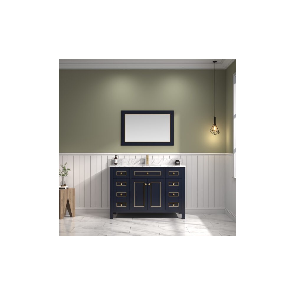 48" Blue Finish Sink Vanity Cabinet With Carrara White Top