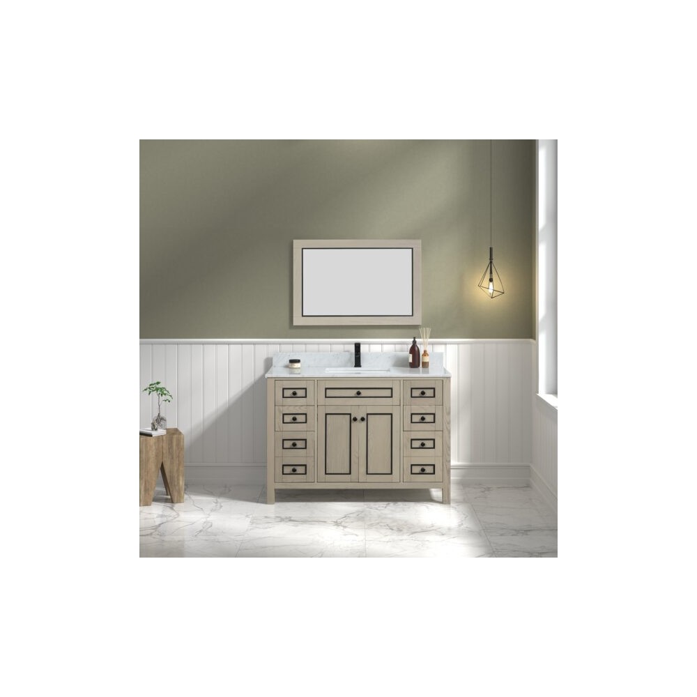 48" Light Oak Finish Sink Vanity Cabinet With Carrara White Top