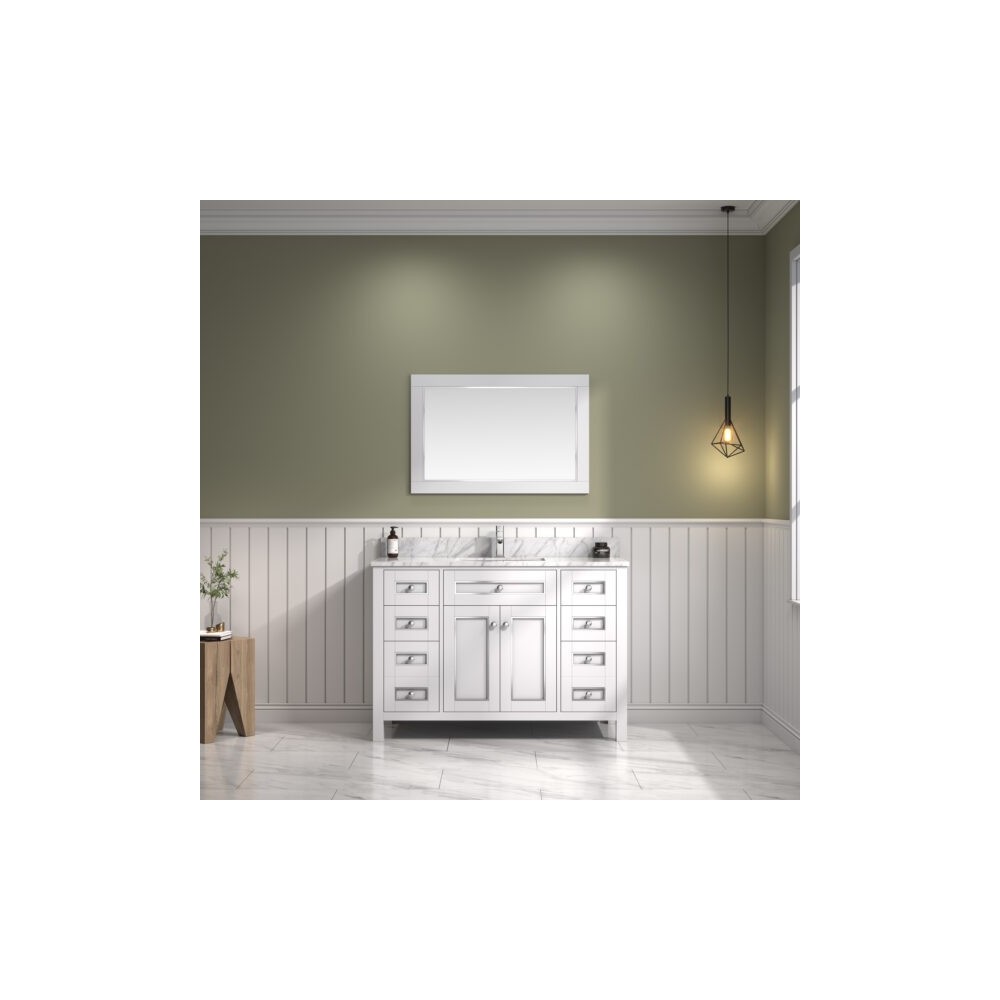 48" White Finish Sink Vanity Cabinet With Carrara White Top