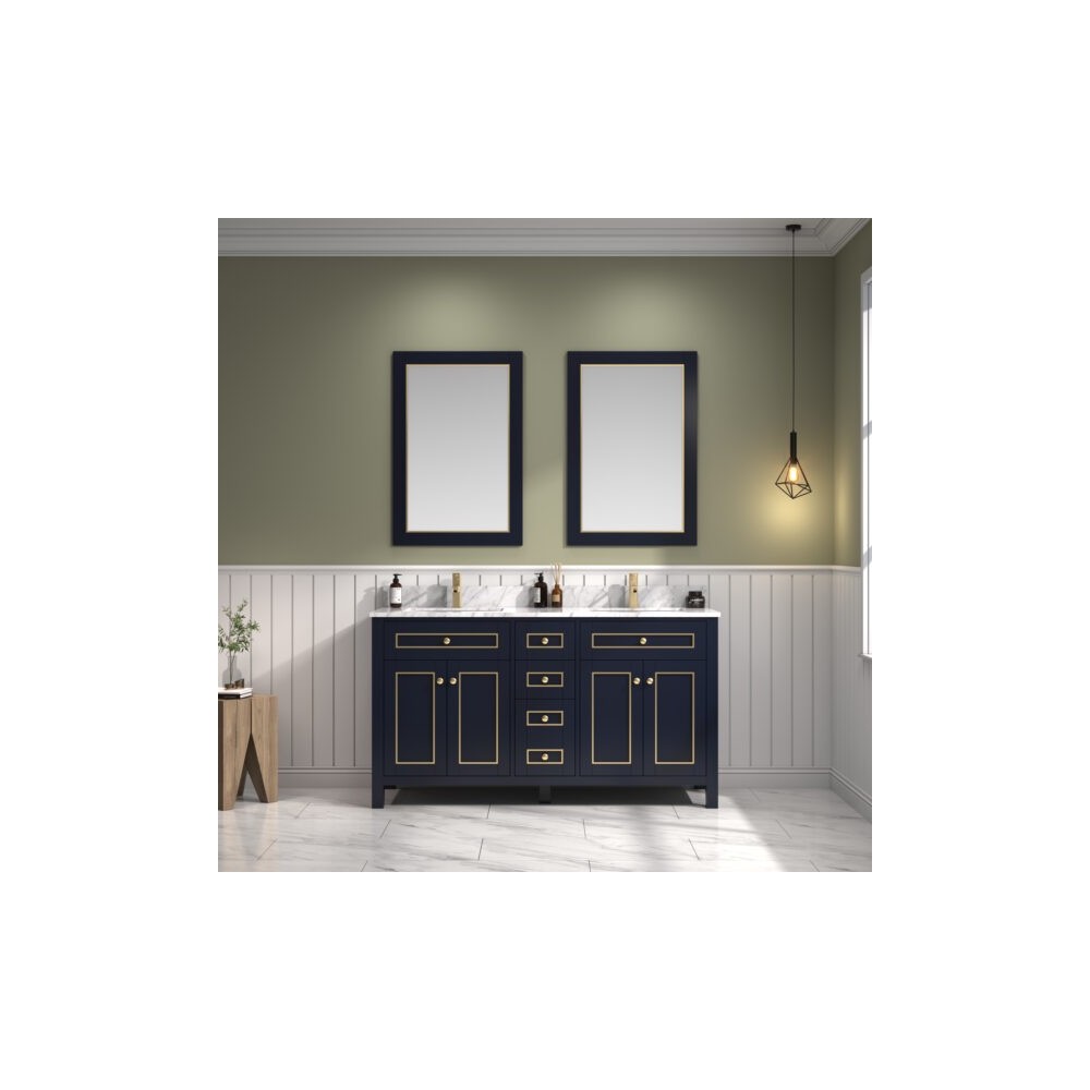 60" Blue Finish Sink Vanity Cabinet With Carrara White Top